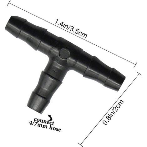 Kalolary Tee Raccord de Tuyau 4/7mm - 200 Pcs Tee Raccord de Tuyau Irrigation de Pelouse Micro Spray Irrigation Joint Tuyau Systèmes Automatique Outil Noire (1/4)
