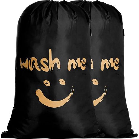 Lot de 2 sacs à linge pliables, 120L, noir, avec cordon, pour vêtements sales. (1/5)
