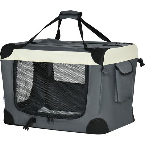 Sac de transport pliable gris noir Oxford polyester - poignée, 3 fermetures éclair, poche, coussin amovible (1/5)