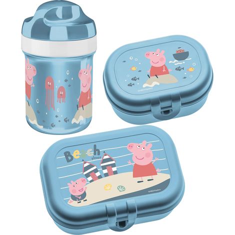 Set: Trinkflasche 200 ml und Brotdose Peppa Pig Waves To Go, 3-teilig, KOZIOL