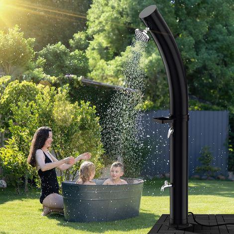 Jiubiaz 35L Solardusche gebogen mit integrierter Seifenablage – Praktische Gartendusche Outdoor