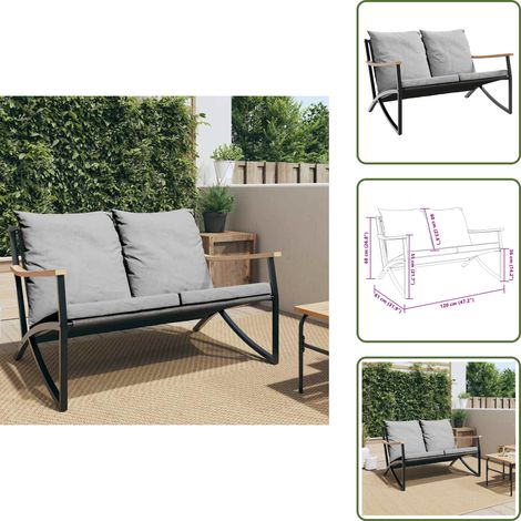 vidaXL Banc de jardin avec coussins 120 cm noir acier