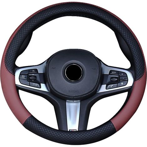 rouge Housse De Volant, Couvre Volant Voiture Simili Cuir, Antidrapant, Respirant, Universel 15"/environ 38cm, Accessoires Auto Decoration Interie (1/5)