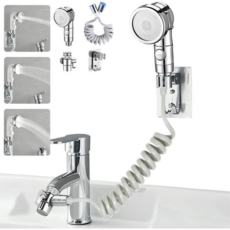 Douchette adaptable sur robinet，Facile à laver les cheveux et à nettoyer les assiettes，douchette lavabo/ coiffeur/ evier，rallonge robinet lavabo (1/5)