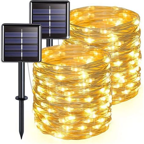 Guirlande Solaire Exterieur [Lot de 2], Totale 22M 200LED Lumineuse Extérieur, 8 Mode Étanche Guirlande Led Exterieur pour Jardin Arbre Terrasse Mariage Noël Cour Maison Fête Décora Blanc Chaud [Class (1/5)