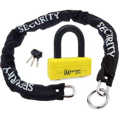 UR75+10.120L Antivol Moto Bloque Disque Homologué SRA, Mini U ø18 + Chaine ø10 en Acier Trempé Haute Sécurité, Anti vol Multifonction Cadenas Bloc Ancrage Parking Scooter Vélo, 120cm Lasso (1/5)