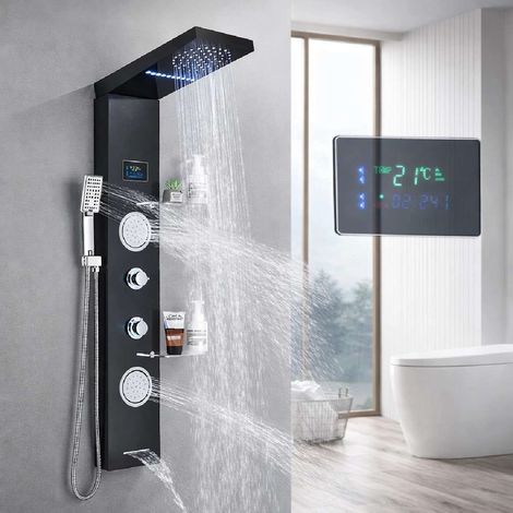 Panneau de douche hydromassant led noir, Ténor (1/5)