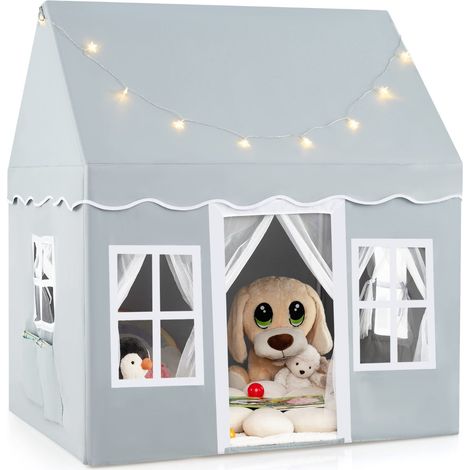 Tente de jeux pour enfants 121 x 101 x 137 cm tapis antidérapant ambiance cosy en coton polyester gris
