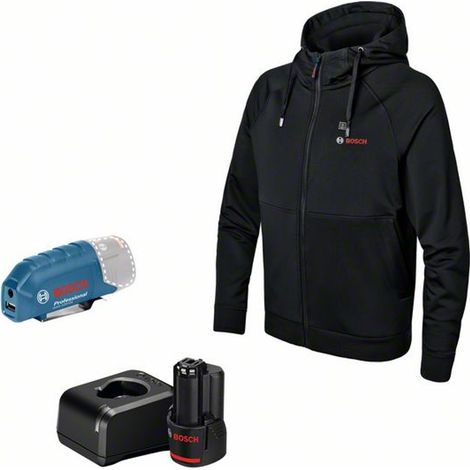 Bosch beheizbare Sweatjacke / Heizjacke GHH 12+18V XA (Full Version) incl. Akku, Gr. XL schwarz (1/5)