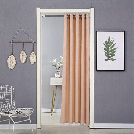 Rideau de porte occultant pour la maison et les portes - Isolation thermique - Rideau pour la maison et la décoration avec barre télescopique - Marron clair - 120 x 200 cm (1/5)