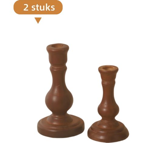 Bougeoir décoratif deux pièces - Un bel objet de décoration intérieure - Peut servir d'élément décoratif élégant - Bois - 13 cm + 16,5 cm - Marron (1/5)