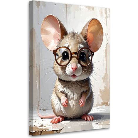 Tableau Moderne, Souris avec des lunettes sur fond beige,20x30 (1/4)