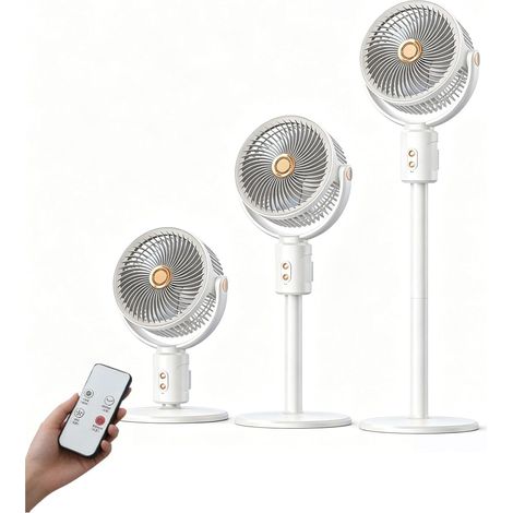 Ventilateur sur pied silencieux – télécommande 5 vitesses – oscillation 120° – batterie 5400mAh – pour grand salon – Blanc (1/5)