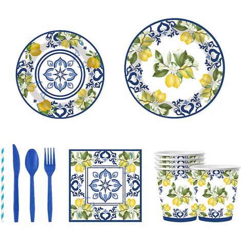 Service de table à motifs citrons pour baby shower, vaisselle jetable, assiettes, gobelets, serviettes, pailles, fourchettes et cuillères, multicolore