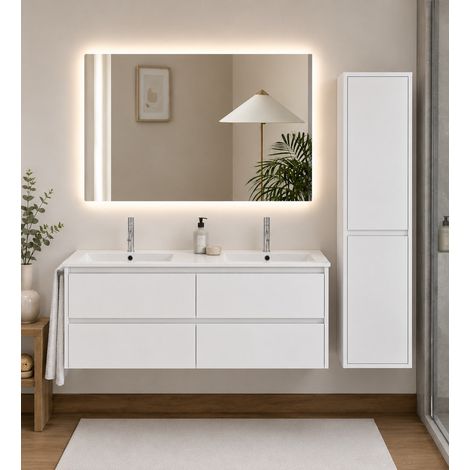 Conjunto mueble de baño IBIZA QUATTRO sin espejo con lavabo auxiliar Blanco con columna (1/5)