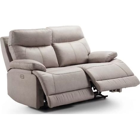 Les Tendances – Canapé relax 2 places électrique – Mécanisme 4 moteurs – Revêtement microfibre beige clair – Dimensions L 154 x H 99 x P 97 cm