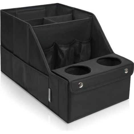 Sac de rangement – Organisateur de siège auto – 11 compartiments + 2 porte-gobelets – Boîte de rangement pliable – Pour siège arrière et affaires des enfants – Noir (1/5)