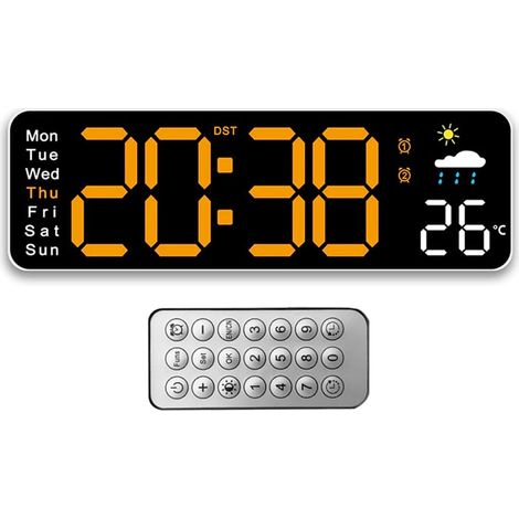 Horloge Murale Numérique LED avec Télécommande Positif Compte à Rebours Luminosité Réglable Pendules Murales pour Salon Cuisine Bureau Gymnase (12 Pouces Orange) (1/5)