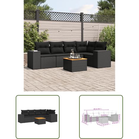 The Living Store 6-tlg. Garten-Sofagarnitur mit Kissen Schwarz Poly Rattan - Gartenmöbel Set - Esszimmergarnitur Outdoor - Lounge Möbel - Rattan Gartenset - Balkonmöbel (1/3)