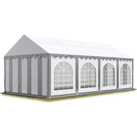 Tente Barnum de Réception 4x8 m ignifugee PREMIUM Bâches amovibles PVC 750 N gris-blanc Cadre de Sol Jardin