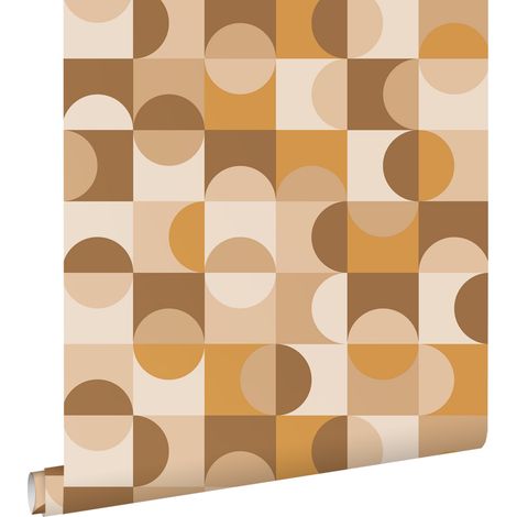 papier peint cercles de style Bauhaus marron et jaune ocre - ESTAhome