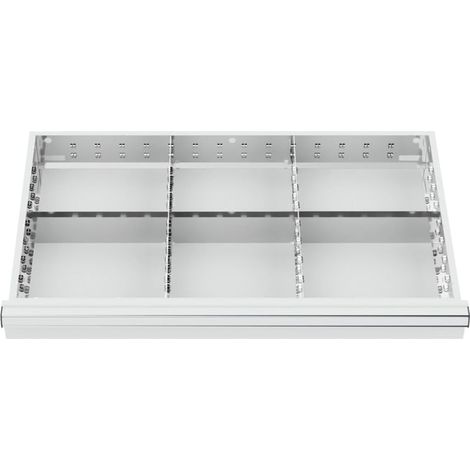 Compartimentage de tiroir STIER, séparations en métal, BLH 150/175 mm, dimensions intérieures 800x450 mm, 6 casiers