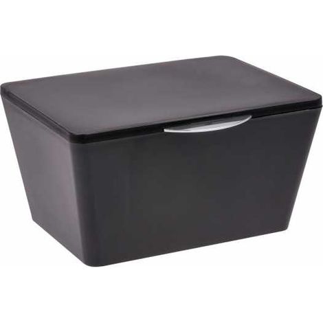 WENKO Scatola con coperchio Brasil, Cestino per la conservazione, cestino per il bagno con coperchio, Plastica (PET), 19 x 10 x 15,5 cm, Nero (1/5)