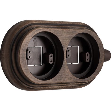 Fontini – Socle décoratif bois hêtre vieilli 2 postes 30822213 – Saillie 1 liaison IRL Ø16 – Dimensions 181 x 95 x 22 mm – Compatible gamme GARBY DIMBLER (1/2)