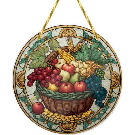Panier de récolte d'automne style vitrail, panneau fenêtre en acrylique incassable (1/5)