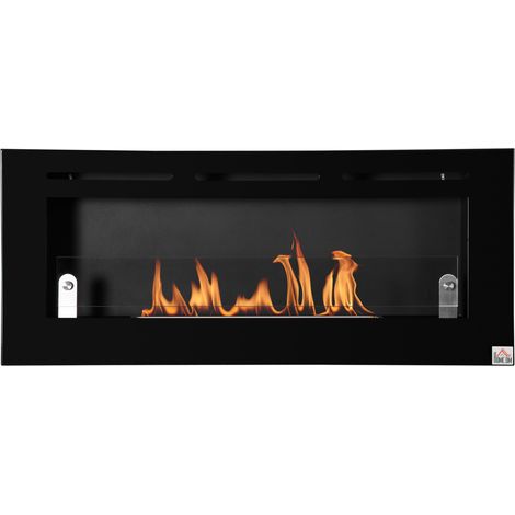 HOMCOM Einbau-Wandkamin mit Bioethanol, 2,8 l, Brenndauer 3,5 Stunden, Maße: 102 x 16 x 43 cm, geeignet für Räume von 25–30 m², Metall (1/5)