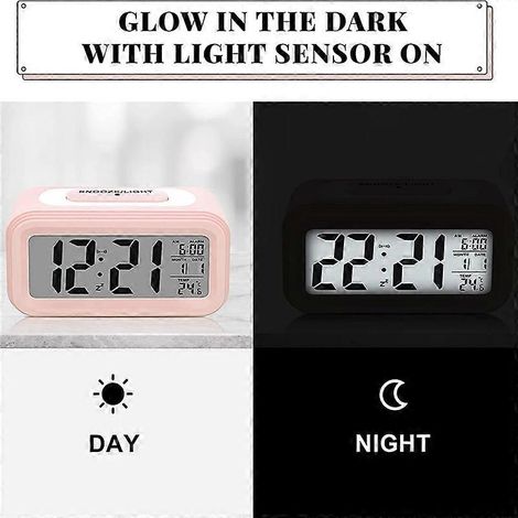 Réveil lumineux LED, réveil silencieux à piles, rose (1/5)