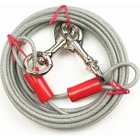 Câble d'attache pour chien, 10 m, blanc, 5 mm, avec mousqueton double (1/5)