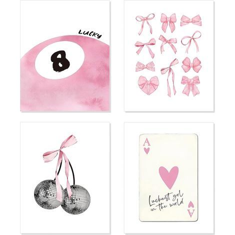 Rosa ästhetische Schlafzimmerdekoration: Leinwanddrucke, 4er-Set ungerahmte Poster (20 x 25 cm) für die Schlafzimmergestaltung (1/5)