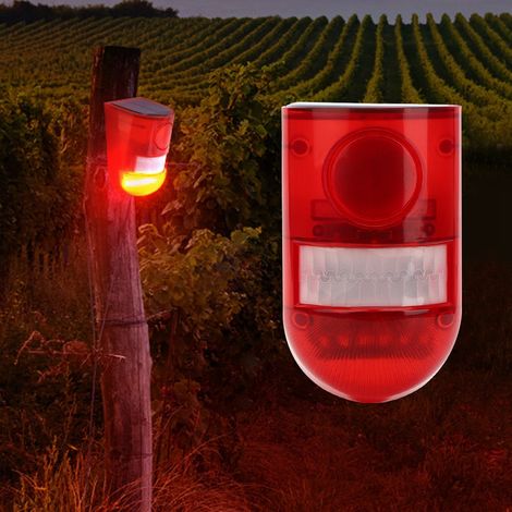 Lampe d'alarme solaire étanche avec détecteur de mouvement PIR et signal sonore pour la sécurité et le jardin. Idéale pour la ferme et le jardin. (1/5)