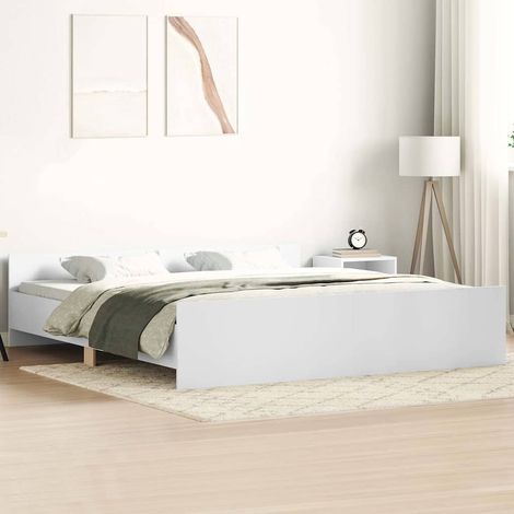 Vidaxl – Cadre de lit blanc 160x200 cm – Tête et pied de lit en bois d'ingénierie – Lattes robustes en contreplaqué – Assemblage requis (1/5)