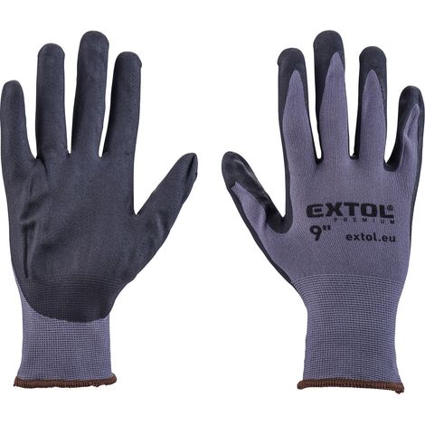 Guantes de nailon EXTOL, sin costuras, semi-recubiertos de nitrilo, talla 9" 8856681