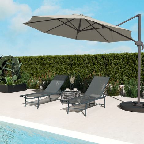 Set di 2 lettini prendisole pieghevoli in textilene, sedie da giardino reclinabili per esterni, 54 x 164 x 84 cm, grigio chiaro