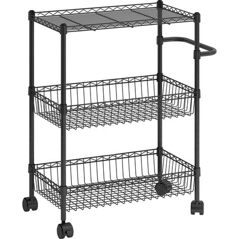 Carro de almacenamiento, acero al carbono de alta resistencia, estantes ajustables, negro. (1/2)