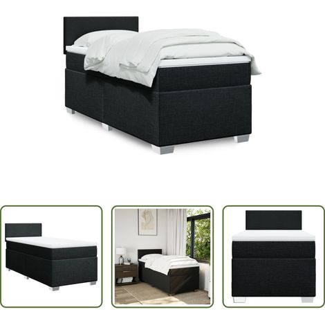vidaXL Surmatelas - Sommier à lattes de lit avec matelas Noir 90x190 cm Tissu (1/5)