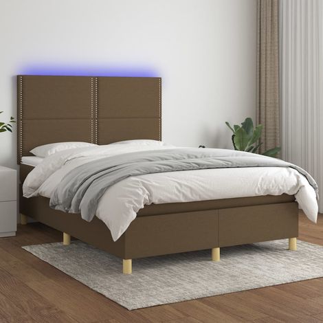 Boxspringbett mit Matratze & LED Dunkelbraun 140x200 cm Stoff