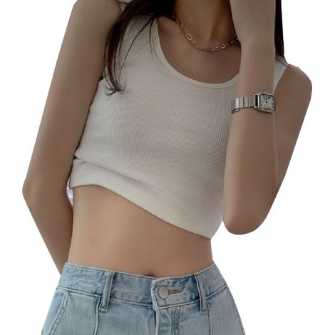 Débardeur femme sport côtelé doux respirant ajusté été sans manches pour entraînement extérieur shopping blanc M (1/5)