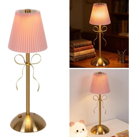 Lampe de Chevet Tactile,Bow Lamp Lampe de Bureau Rechargeable,Lampe de Table à Nœud,avec Abat-jour en Tissu,LED Ancienne Lampe de Bureau Charge,pour Table de Chevet,Bureau,Chambre (1/5)