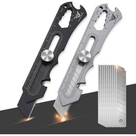 Cutter Messer Set 2 Stück mit 10 Ersatzklingen, Edelstahl Universalmesser mit Multifunktion
