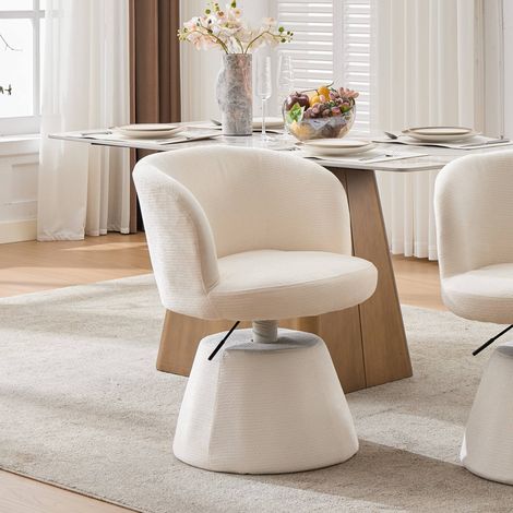 Tabouret de Bar - 57,5x60x92,5cm - Pivotante 360° et Hauteur Réglable en Chenille et Mousse - Beige Crème (1/5)