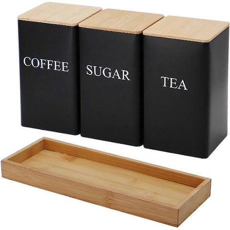 Boîte de rangement de cuisine avec couvercle, pot de rangement en métal pour thé, café et sucre, A-- (1/5)