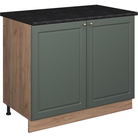 Spülenunterschrank Fame-Line, Grün-Gold Landhaus/Goldkraft Eiche, 100 cm, AP Anthrazit, Vicco (1/5)