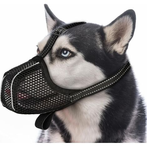 Muselière pour chien afin d'empêcher les chiens de mordre/avaler/déchirer  muselière respirante, réfléchissante et réglable (noire, taille L). (1/4)