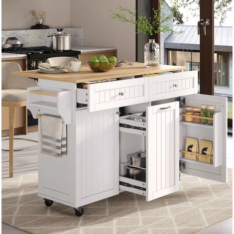 Mueble de cocina con ruedas y encimera abatible 140 x 40-70 x 92 cm blanco DESVIAE (1/5)