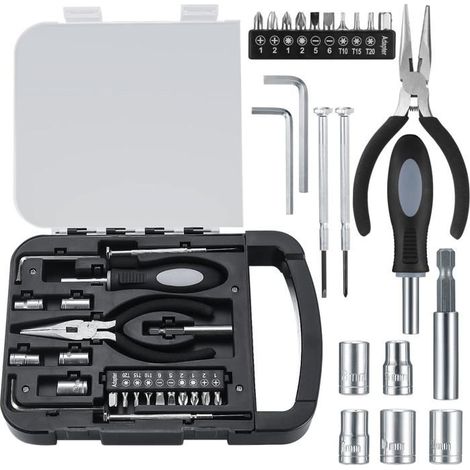 22 Pièces Boîte à Outils Complète, Coffret à Outils, Boîte à Outils Portable avec Jeu de Tournevis de Precision pour Bricolage (1/5)