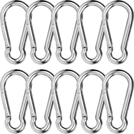 10pcs Mousquetons en acier inoxydable Résistant Mousqueton Inox 50 mm x 5 mm de qualité supérieure (1/5)